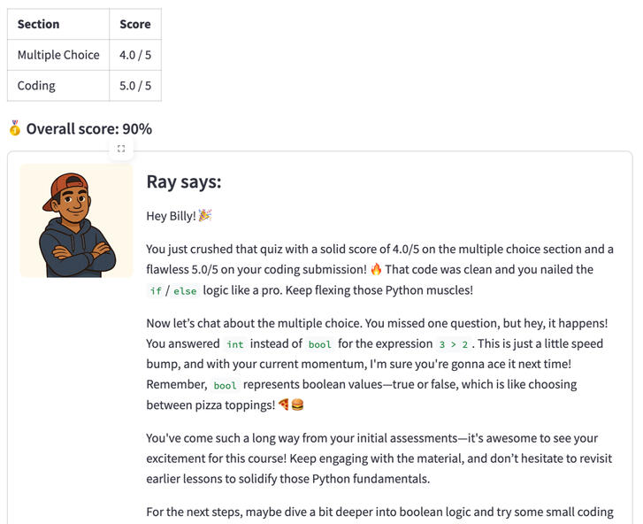 Review quiz feedback with Ray.